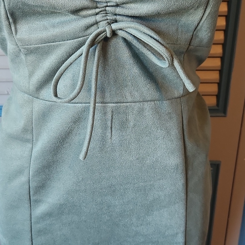 Miami for Francesca’s Ruched Sage Green Mini Dress - Picture 4 of 13